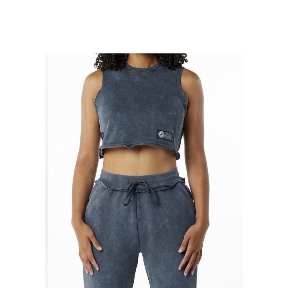 Alphalete Women’s Very Terry Crop top Cutoff - Blue Topaz , Size Medium